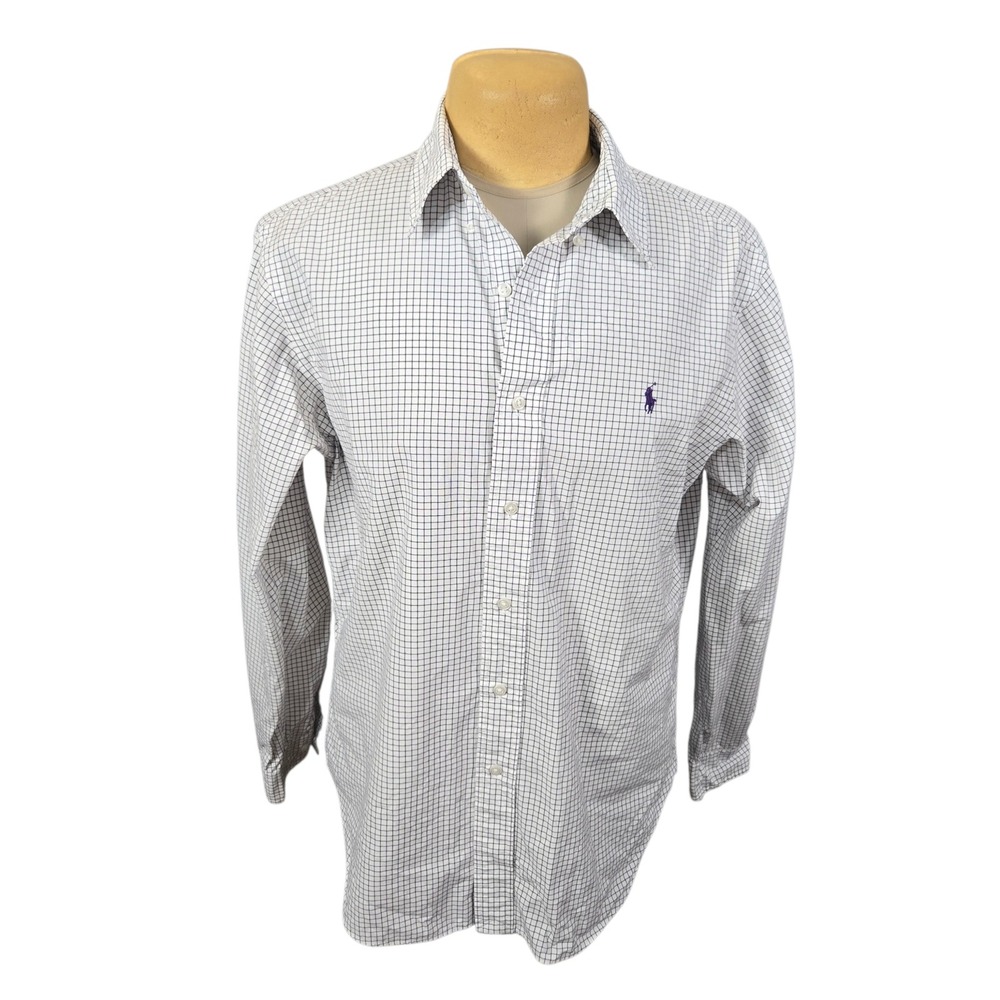 Ralph Lauren Men Classic Fit Windowpane‎ Check Shirt Purple White 16 34/35 Large